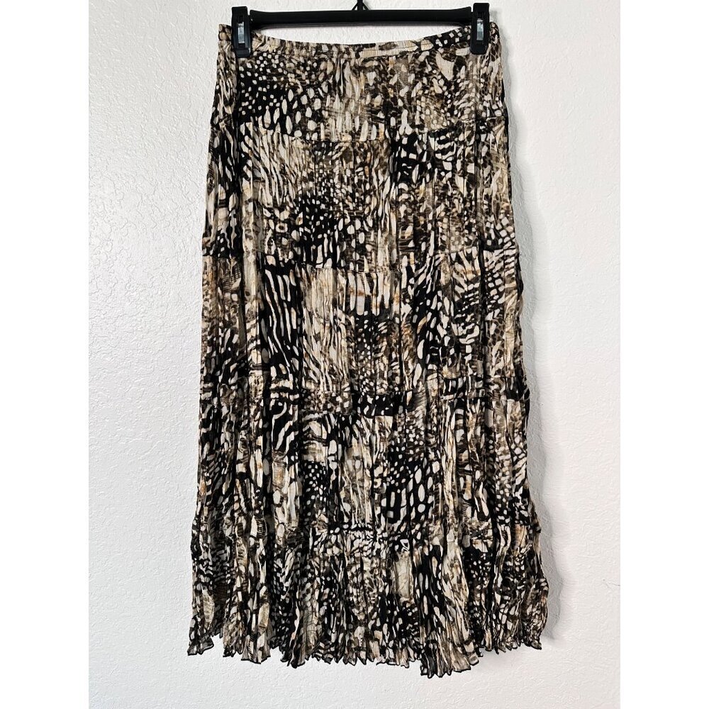 Chicos Animal Print Tiered Boho Maxi Skirt With Elastic Waistband Size 1 U.S.8